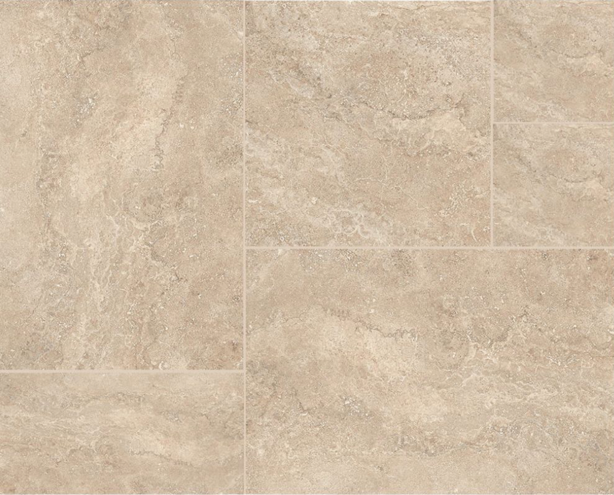 Caramel - Modular Pattern tiles by New York Cement Tile: beige tones, subtle texture, staggered layout, visible grout lines.