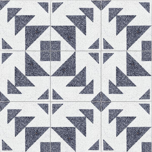 The Terrazzo 8x8 - Code Talker B by New York Cement Tile features bold black & white geometric patterns, ideal for floors.