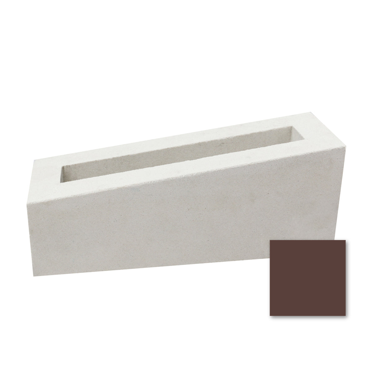 Corsi Sample by New York Cement Tile: rectangular white planter, slanted top, mid-century modern; dark brown swatch shown.