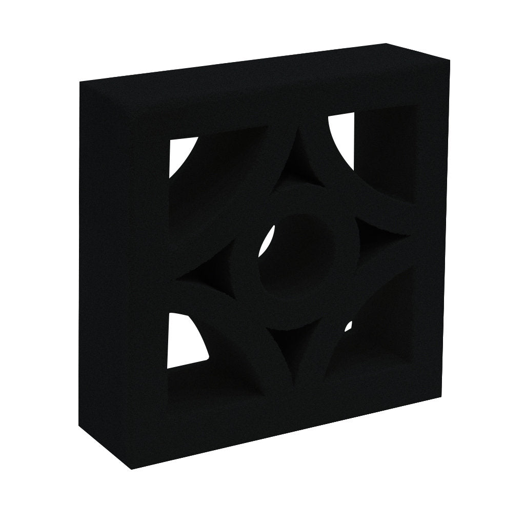 The Curacao - NBB-020, Extra Sample by New York Cement Tile is a black, square breeze block with a circular cutout and curves.