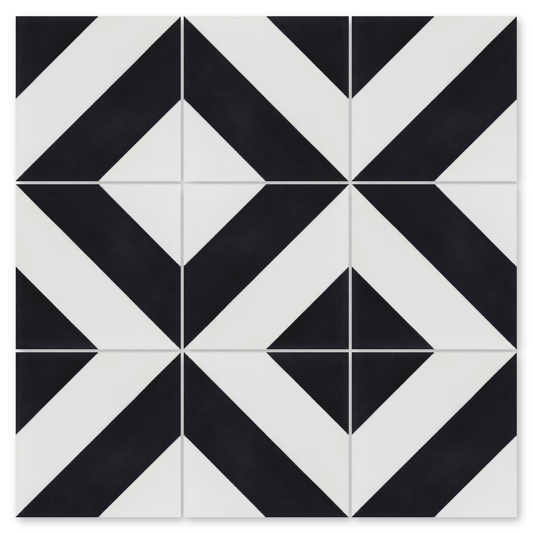 The N20-215 B&N by New York Cement Tile is a handcrafted black and white tile.
