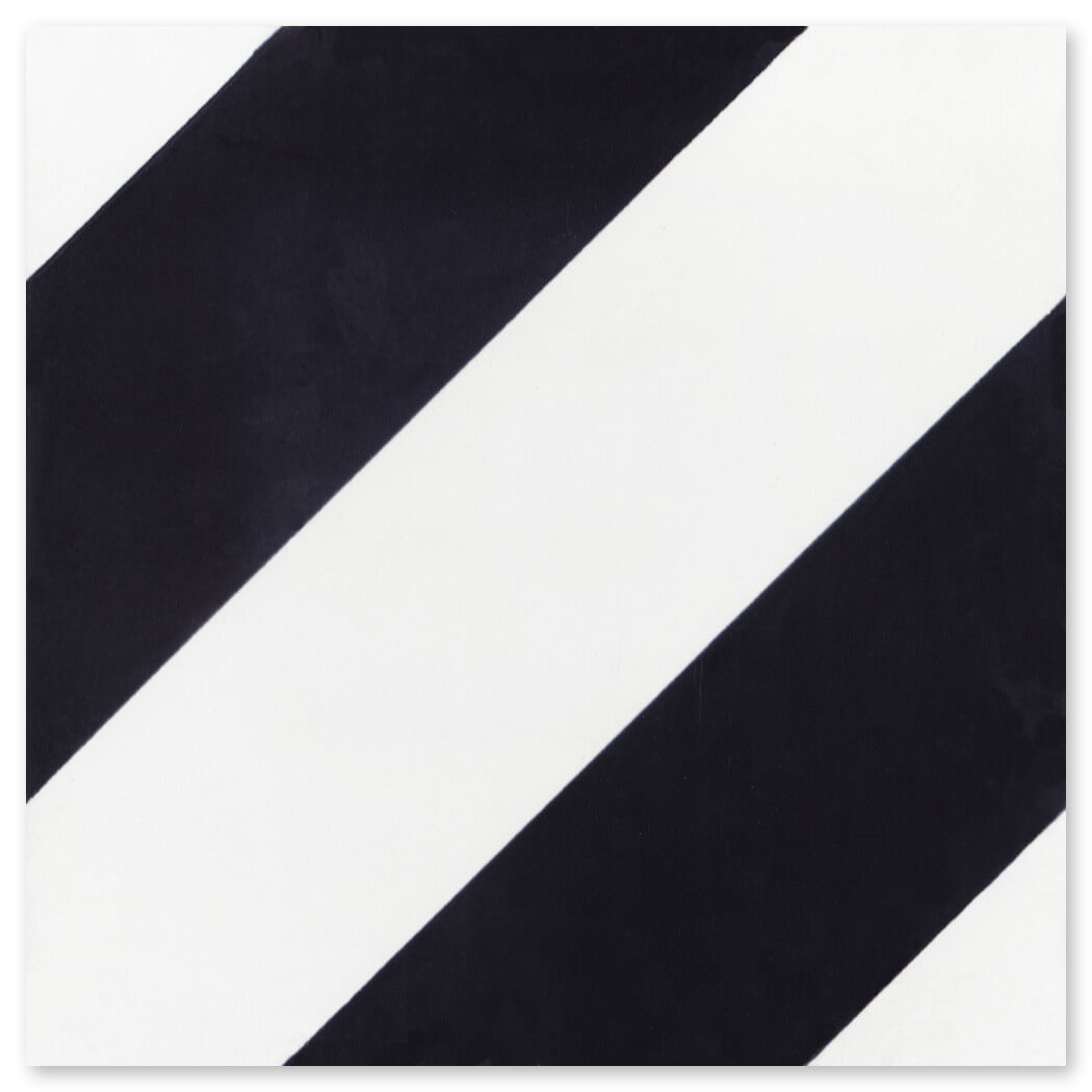 N20-232 B&W by New York Cement Tile features thick black stripes on white, evoking handcrafted tiles and sustainability.