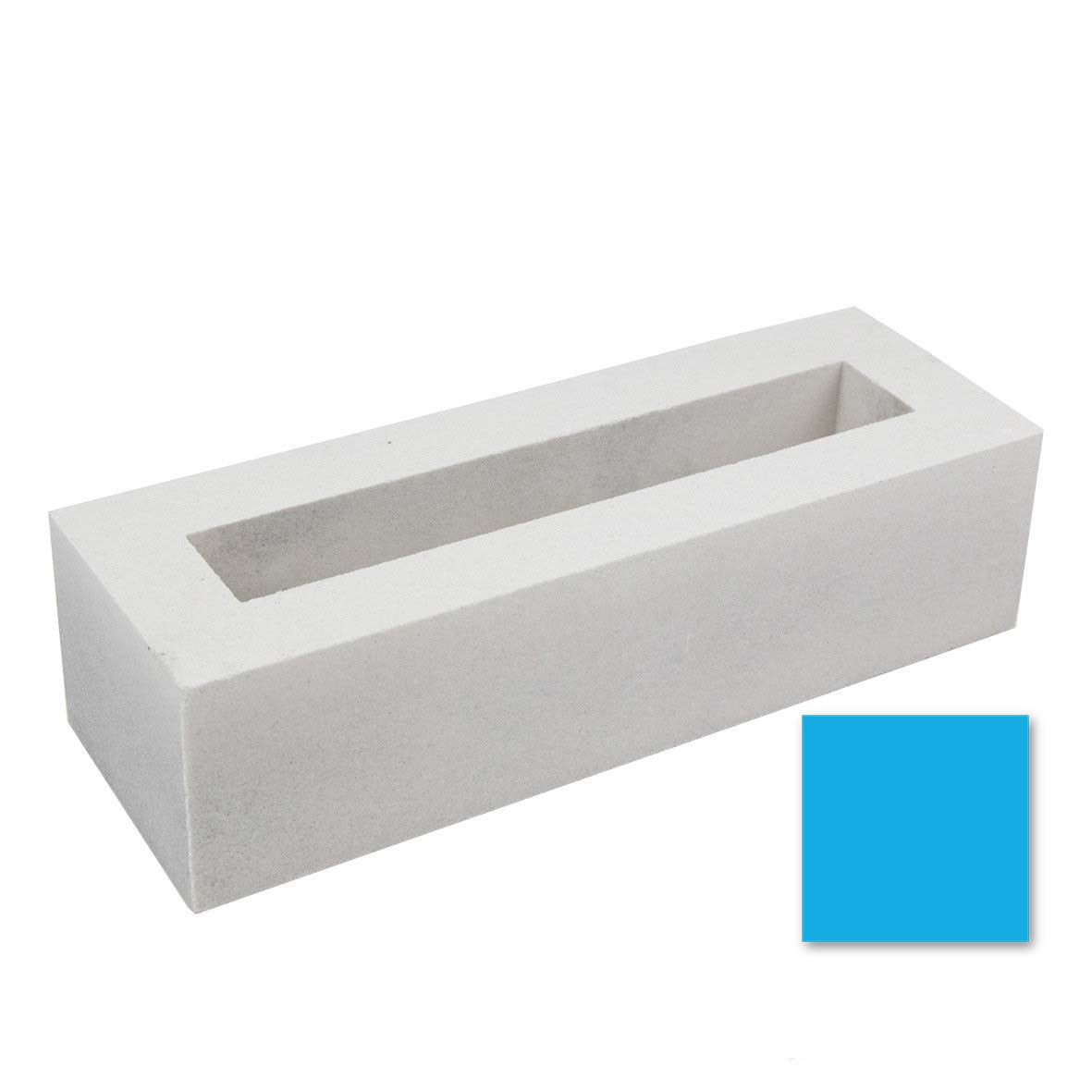 The Elb Sample by New York Cement Tile, a white rectangular privacy screen, sits beside a bright blue square on white.