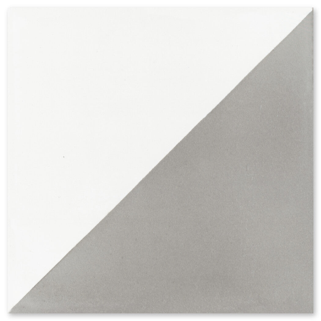 N20-139 Soft Slate & White by New York Cement Tile: a rectangle split diagonally, upper left white, lower right light gray.