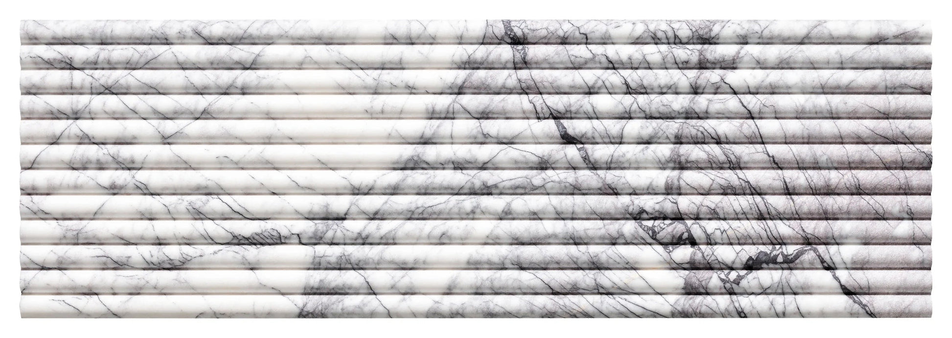 Gelo - Sample by New York Cement Tile: a luxury white and gray marble tile with horizontal grooves and dark veining.