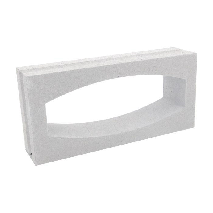 The Gili Rectangular, Extra Sample by New York Cement Tile is a white cement block with a large, curved oval opening.