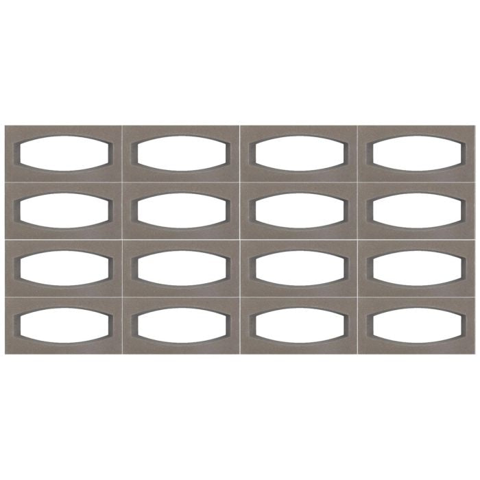 Gili Rectangular Sample by New York Cement Tile: panel with 12 oval cutouts in 3 rows and 4 columns.