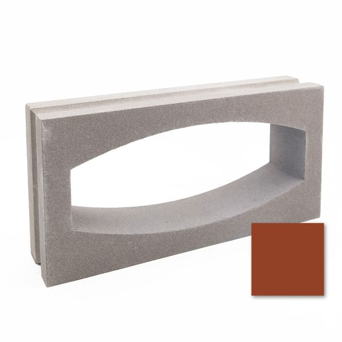 Gili Rectangular, Sample by New York Cement Tile: rectangular gray block with curved cutout; small square shows red-brown.