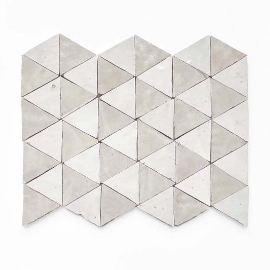 GLAZED ZELLIGE MOSAIC MAT TRIANGLES - OYSTER SHELL
