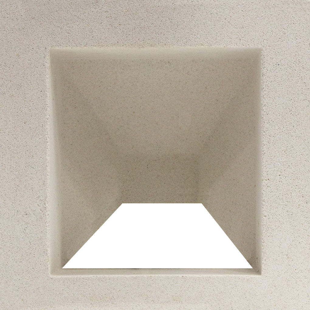 The Hawa Sample by New York Cement Tile is a square, recessed, mid-century feature with a bright white base.