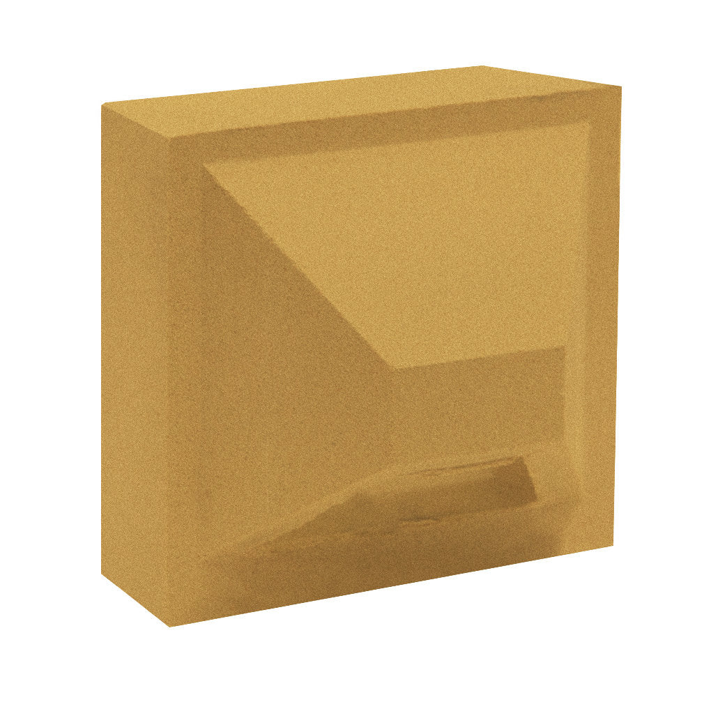 The Hawa Sample by New York Cement Tile is a 3D golden block with an angled cut, inspired by mid-century modern design.