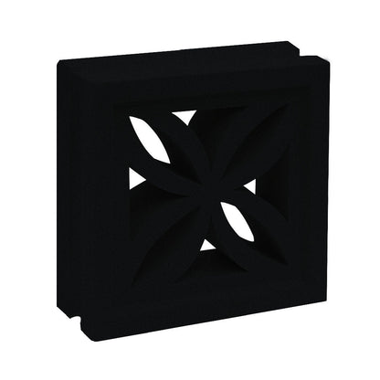 The Ibiza - NBB-001 Extra Sample by New York Cement Tile is a black breeze block with a flower-patterned cutout design.