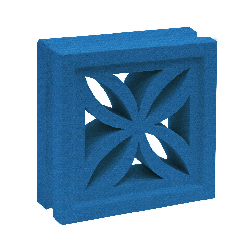 Beeza Sample by New York Cement Tile: blue concrete block with a mid-century modern, flower-shaped cutout.