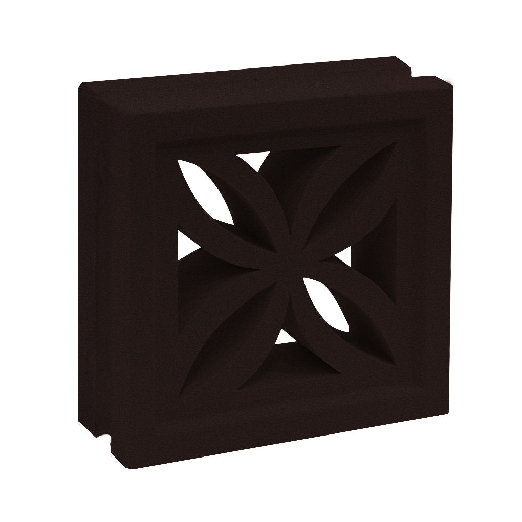 Beeza Sample by New York Cement Tile: dark brown square breeze block with flower cutout, perfect for décor partitions.