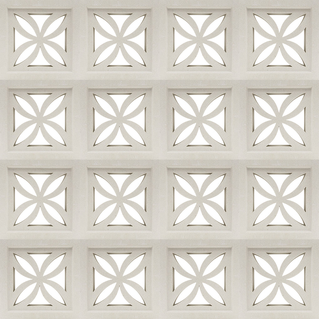Beeza Sample by New York Cement Tile: geometric cutout square tiles, ideal for mid-century modern decorative partitions.