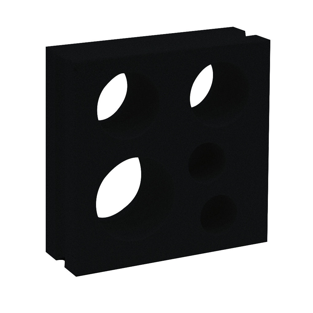 The Jami by New York Cement Tile is a black breeze block with 6 holes, ideal for mid-century modern decorative partitions.