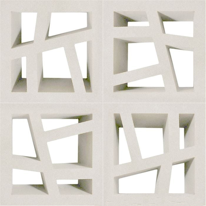 Four Large Kyush tiles by New York Cement Tile, with irregular cutouts, arranged 2x2, evoke mid-century modern style.