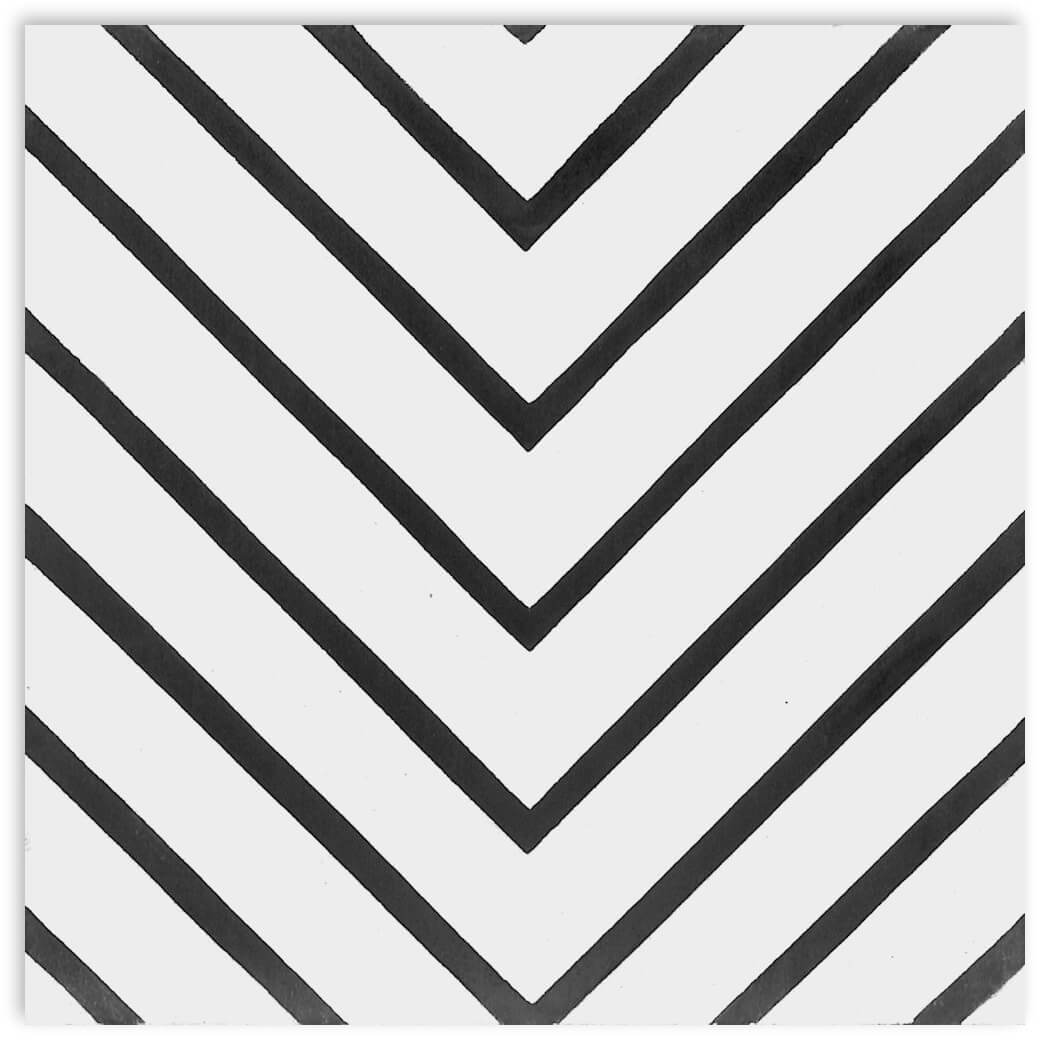 Handcrafted N20-437 B&W tiles by New York Cement Tile feature bold black chevron stripes for durable, stylish floors.