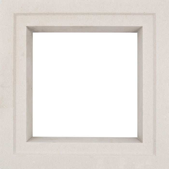 The Large Aruba, Extra Sample by New York Cement Tile is a square, light frame with deep beveled edges and a white center.