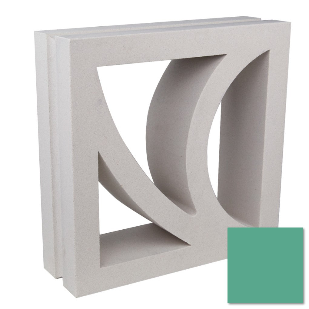 The Large Belisa Sample by New York Cement Tile is a white geometric concrete block with curved cutouts and teal swatch.