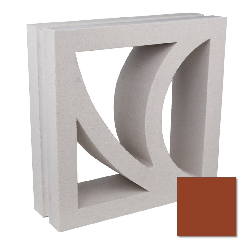 The Large Belisa by New York Cement Tile is a mid-century modern concrete screen block in light gray and rust-red.