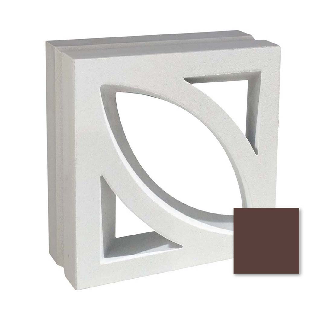 The Large Bev by New York Cement Tile is a white concrete screen with a geometric pattern and a dark brown swatch in the corner.