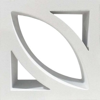 The Large Beveled, Extra Sample by New York Cement Tile is a white, square concrete screen block with a curved leaf-like cutout.