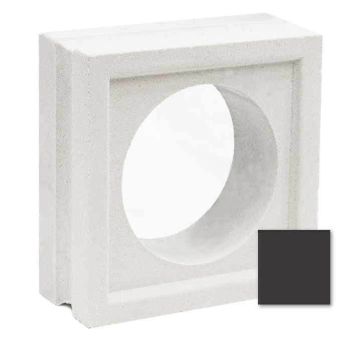 A square, white New York Cement Tile Large Maldives Breeze Block with a big round hole and an Extra Sample in front.