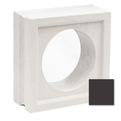 A square, white New York Cement Tile Large Maldives Breeze Block with a big round hole and an Extra Sample in front.