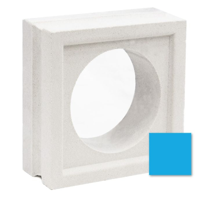 Large Maldy sample by New York Cement Tile: white rectangular block with circular hole and blue square at lower right.