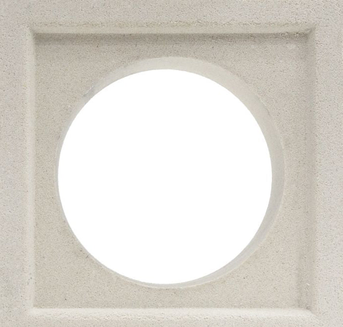 Large Maldy sample by New York Cement Tile: a square beige surface with a central circular cut-out showing white background.