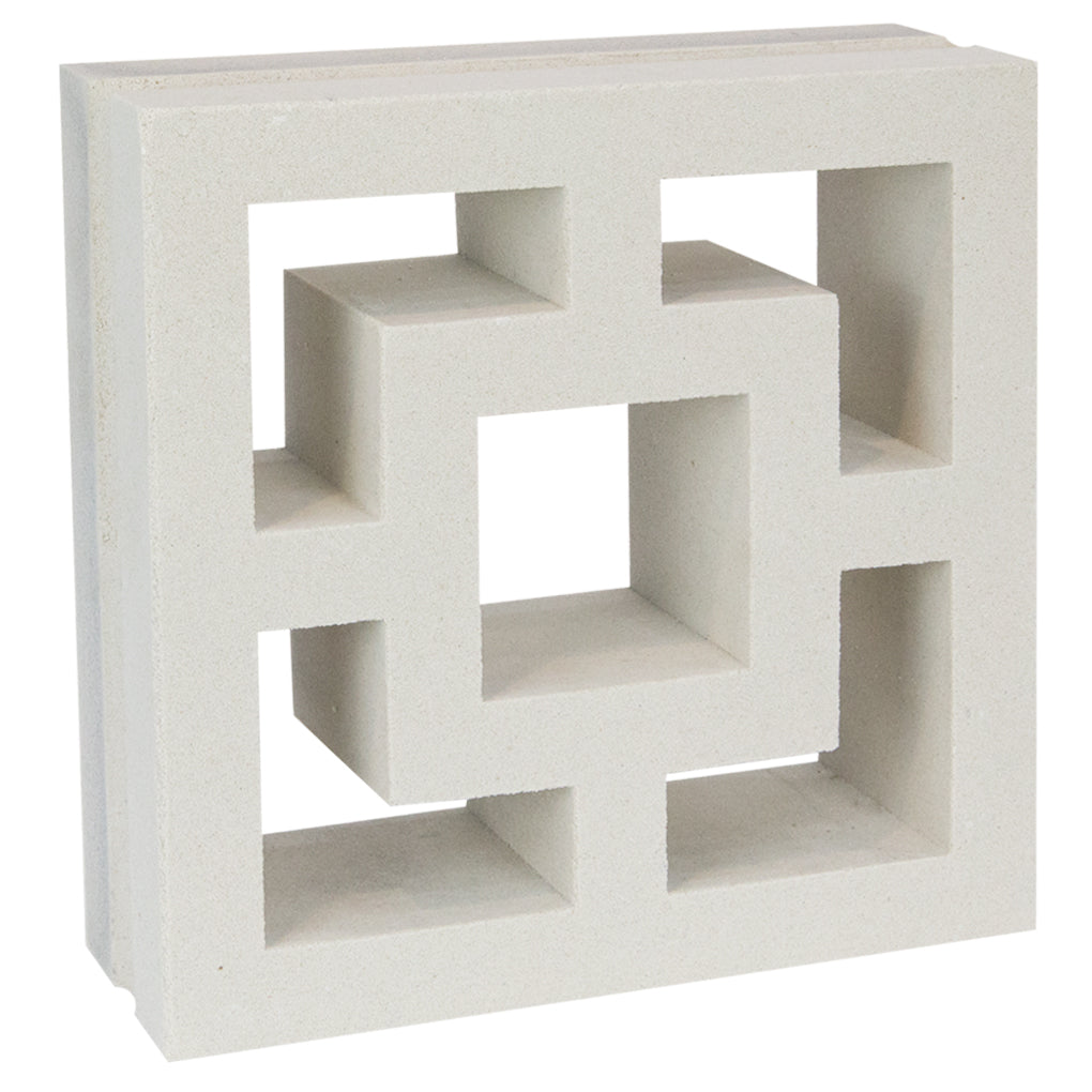 Large Tong by New York Cement Tile: white breeze block with geometric cut-outs, perfect for decorative privacy screens.