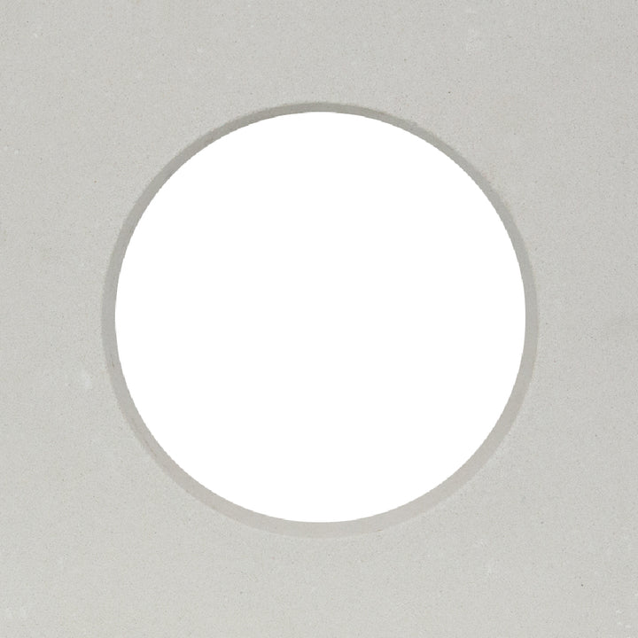 The Large Tortie Sample by New York Cement Tile features a large white circle on light gray for a mid-century modern look.