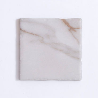 Tosca Macchia Vecchia Sample: a square tile with light gray surface and subtle brownish veins on white.
