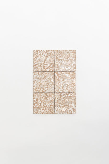 Six Maisie Deco tiles by Cottage Ivy with white floral and leaf patterns, arranged in a rectangular grid on white.