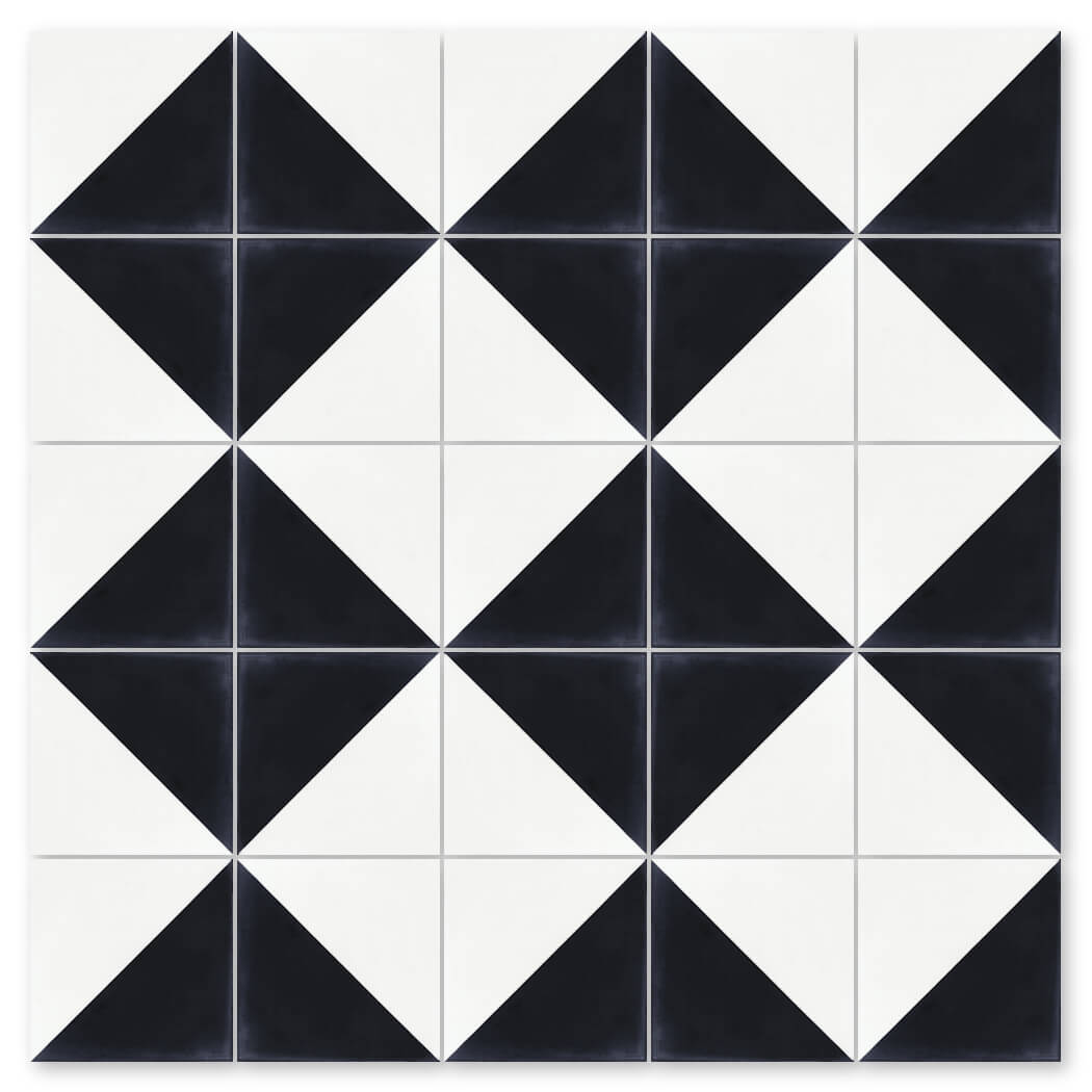 New York Cement Tile's N20-139 Black & White Sample features a sustainable repeating diamond cement tile design.