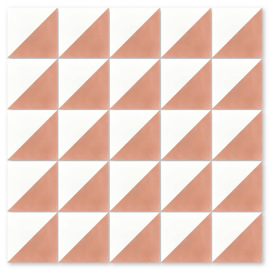 N20-139 Misty Coral & White by New York Cement Tile is a handcrafted white and pink cement tile.