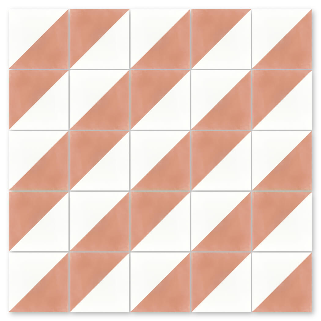 The N20-139 Misty Coral & White tile by New York Cement Tile features bold diagonal stripes in coral and white.