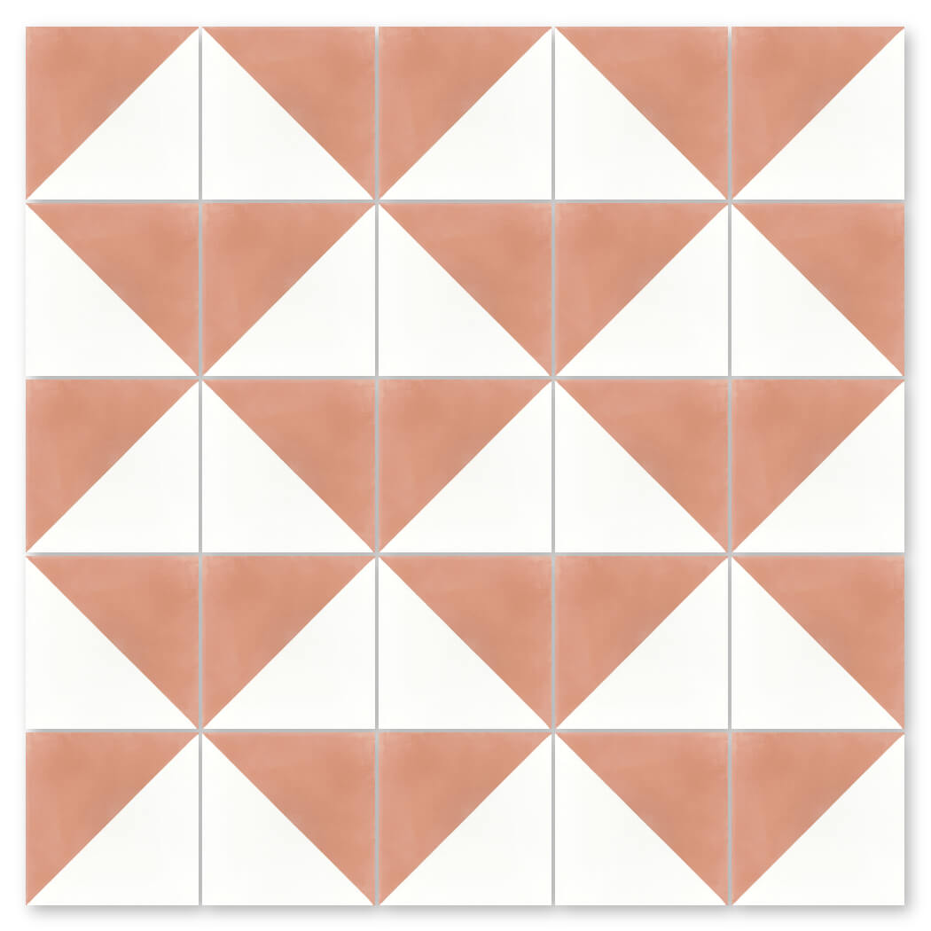The N20-139 Misty Coral & White by New York Cement Tile features a durable diamond pattern, ideal for square grid flooring.