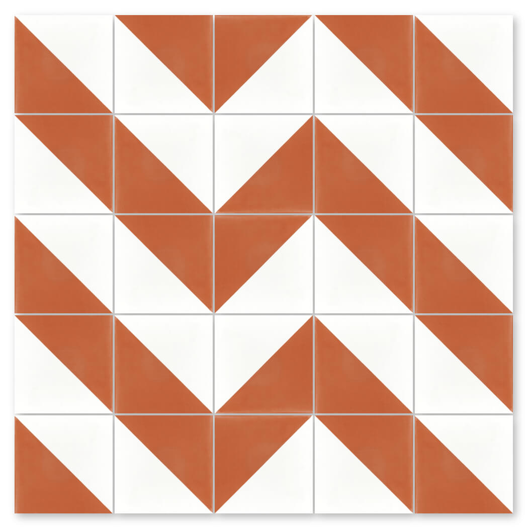 N20-139 Terracotta & White by New York Cement Tile: orange and white chevron tile inspired by handcrafted patterns.