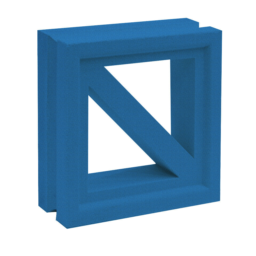 The Kaui by New York Cement Tile is a blue 3D square frame with a diagonal bar, evoking mid-century modern style.