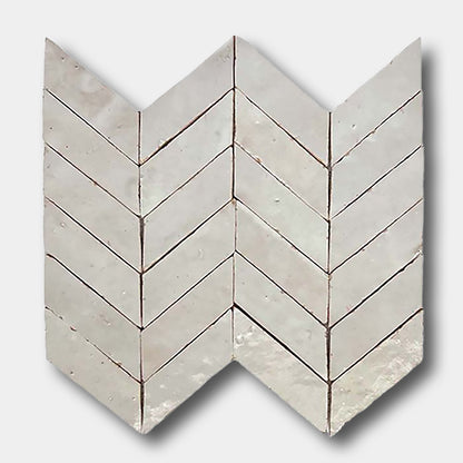 GLAZED ZELLIGE MOSAIC MAT CHEVRONS - Ivory Cloud