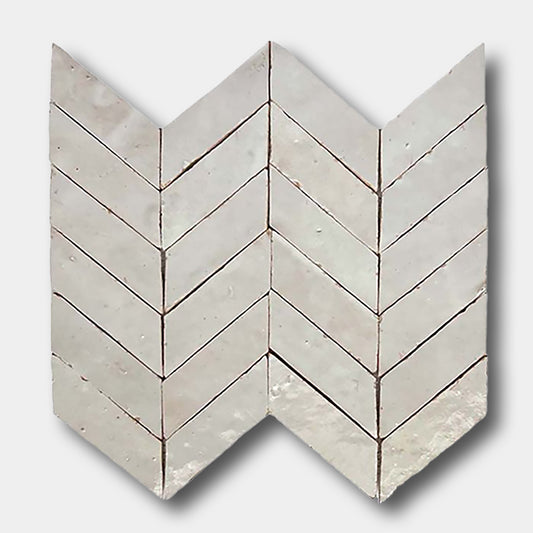 GLAZED ZELLIGE MOSAIC MAT CHEVRONS - Ivory Cloud