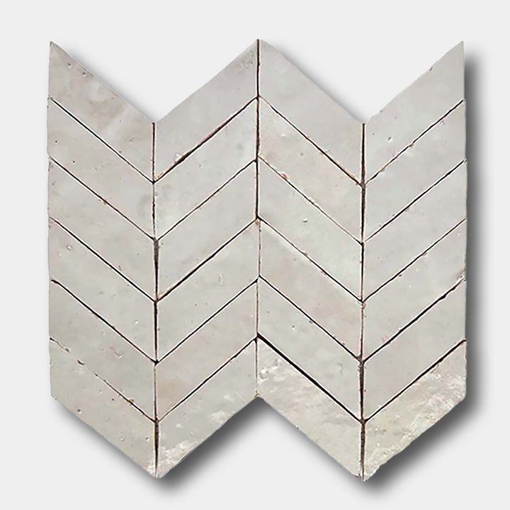 GLAZED ZELLIGE MOSAIC MAT CHEVRONS - Ivory Cloud
