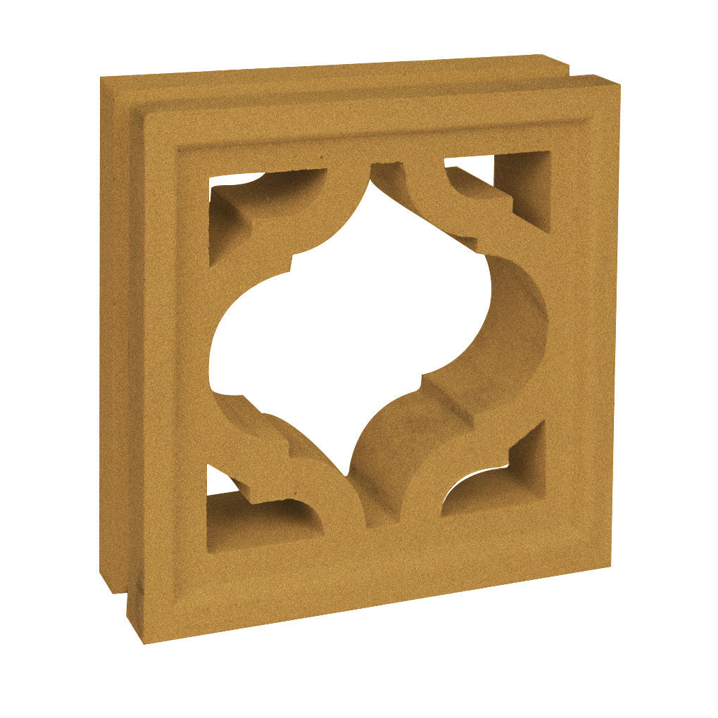 Myko by New York Cement Tile: a tan breeze block with quatrefoil cut-out, ideal for mid-century modern partitions.