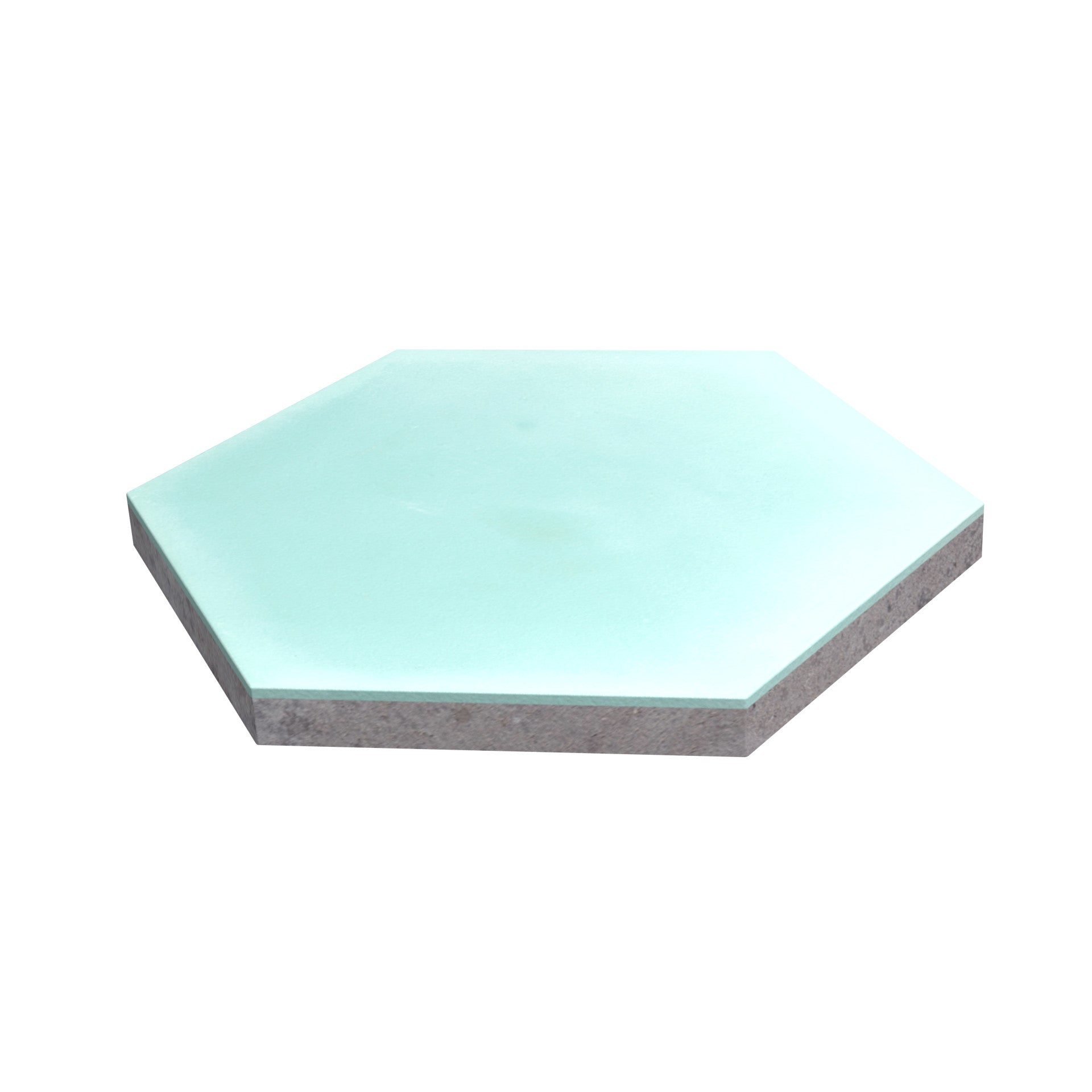 NH23-3309 Sample by New York Cement Tile: light blue hexagonal tile, smooth surface, slightly raised edges.