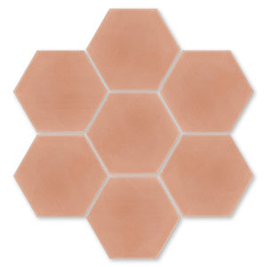 Seven NH23-5505, Extra Sample hexagon tiles from New York Cement Tile arranged in a honeycomb pattern.
