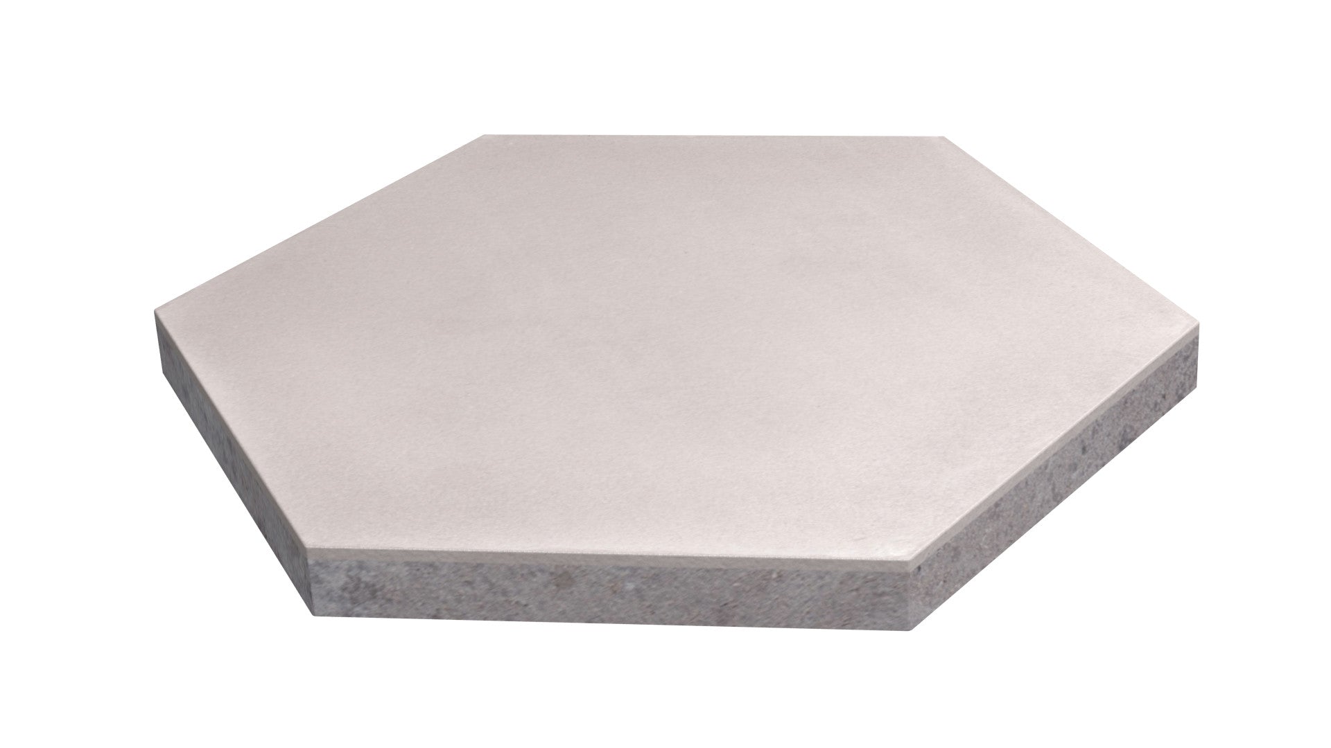 NH23-2205 Sample by New York Cement Tile: a single light gray hexagon tile with smooth, beveled edges, shown angled.