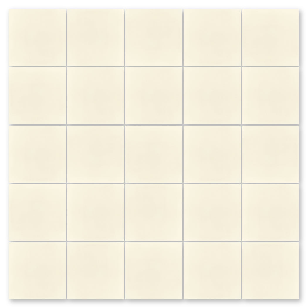A 6x6 grid of light beige 1110-Solid tiles by New York Cement Tile with thin gray grout lines.