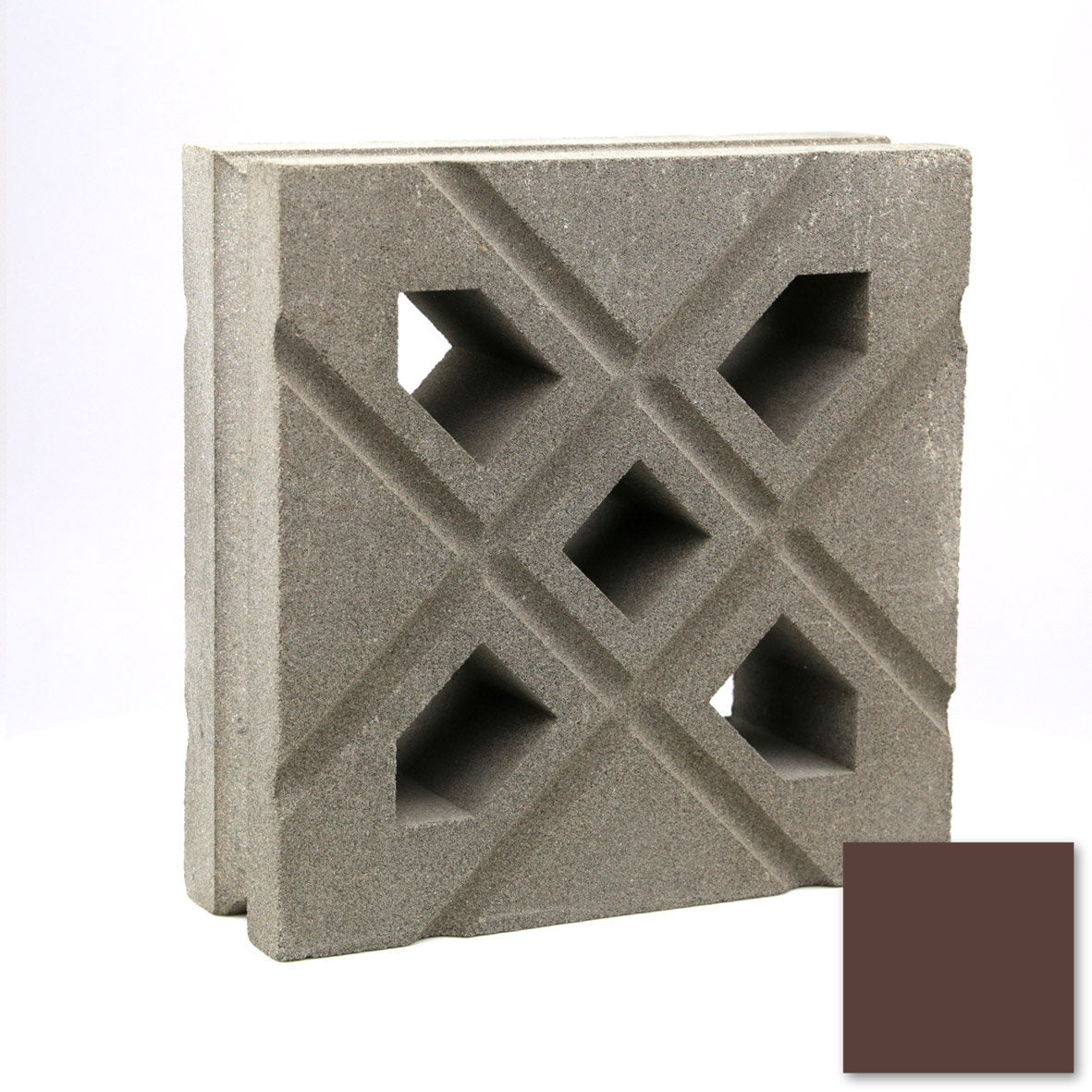 The "Lana" by New York Cement Tile: a square concrete breeze block with geometric diamond cutouts. Brown swatch shown.